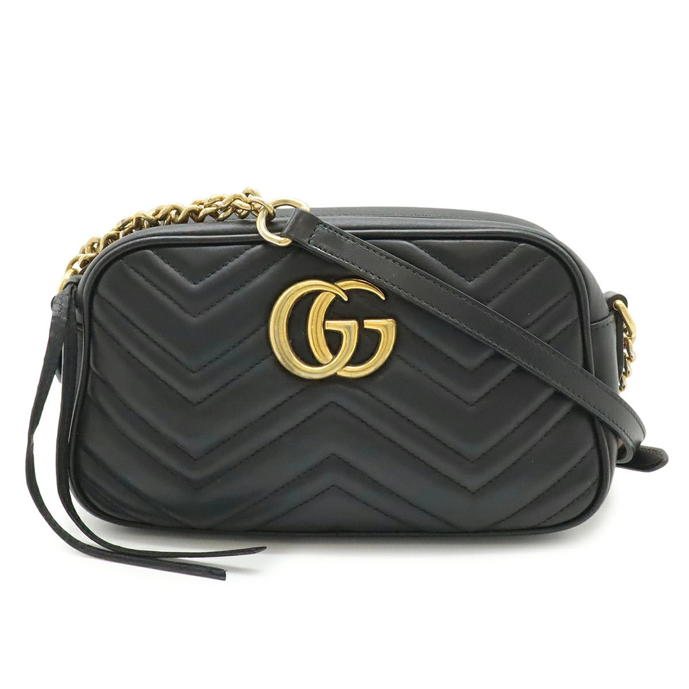 Gucci GG Marmont Shoulder Bag Chain Crossbody Quilted Leather Black